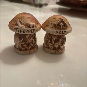 Whimsical Mushroom Salt and Pepper Shakers - Tan